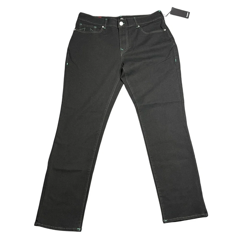 NWT True Religion Mens 36 Geno SN Slim Jeans Black Rinse Green‎ Stitching 700386
